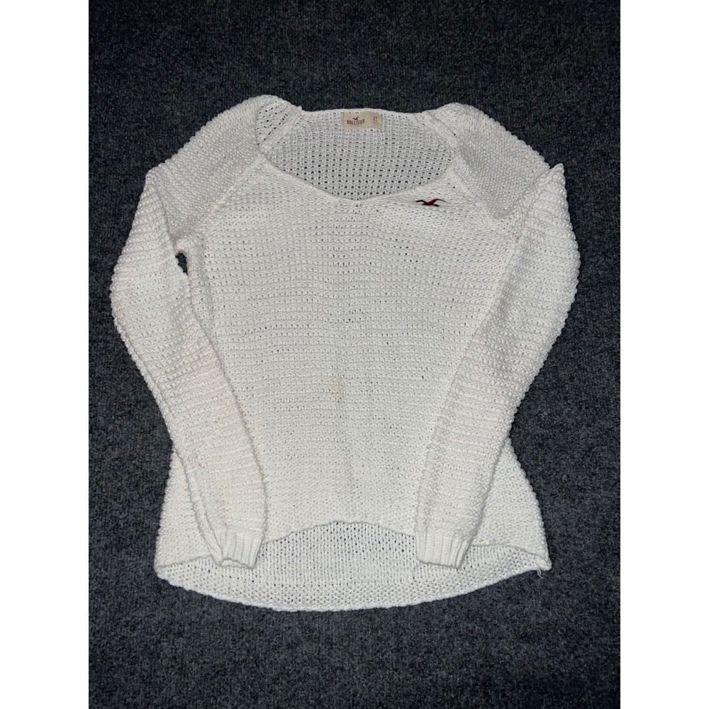 Hollister Womens White Knit Long Sleeve V-Neck Sweater Size XS 3R2333
